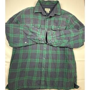 LL‎ Bean Mens Large Green Blue Plaid Flannel Lined Button Up Shirt